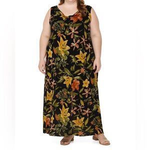 Clio VTG Floral Black,Yellow,Orange,Green Sleeveless Long Dress Sz(XL)